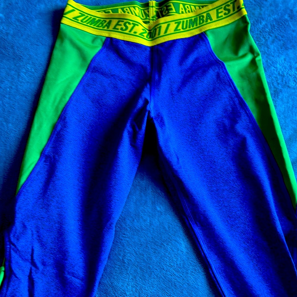 Bright blue green and yellow Zumba leggings